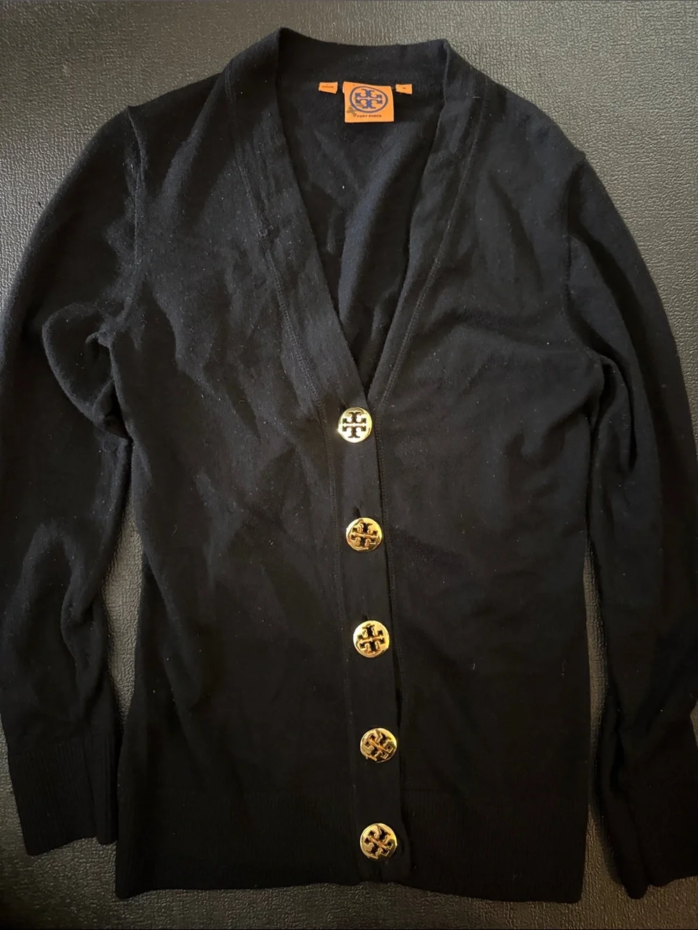 Tory Burch Black Cardigan with Gold Logo Buttons